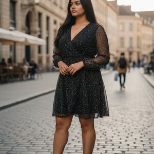 SHEIN Black Glitter Long Sleeve Dress